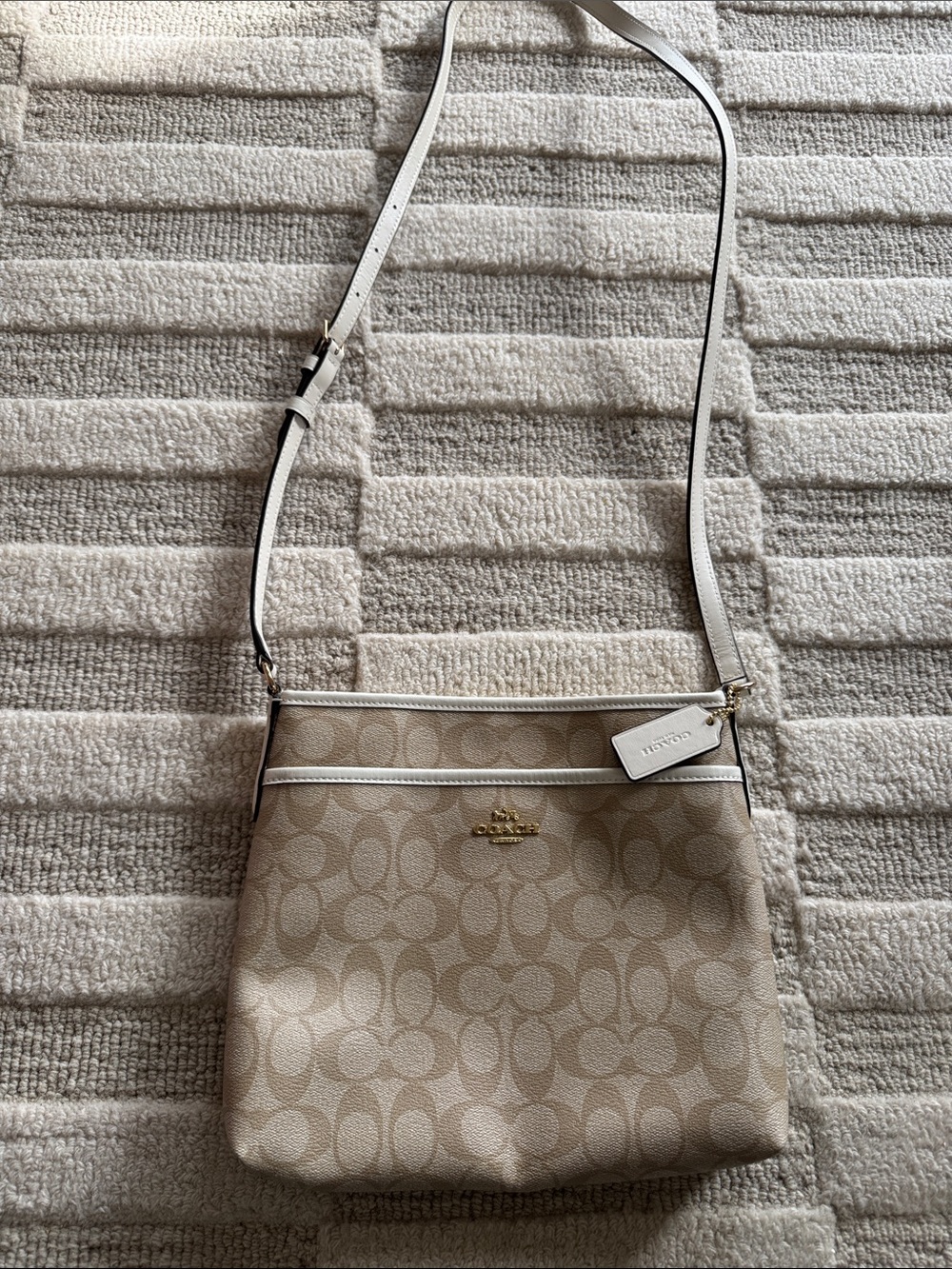 Coach Beige Signature Crossbody with White Trim